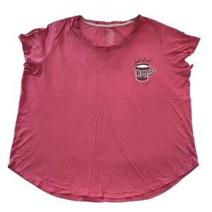 George Womens T Shirt Top But First Coffee Short Capped Sleeves Casual Pink 1X